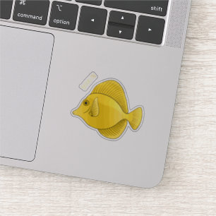Gele tang vis cartoon illustratie sticker