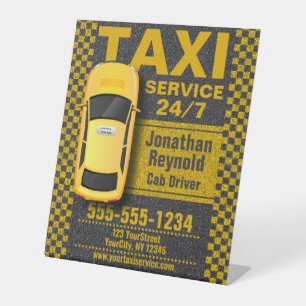 Gele Taxi Cab Driver Service Business Reclamebord Met Voetstuk