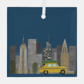 Gele taxi in de stad Aanpasbaar Glas Ornament (Achterkant)