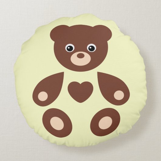 Gele Teddy Bear Monogram Baby Pillow Rond Kussen (Achterkant)