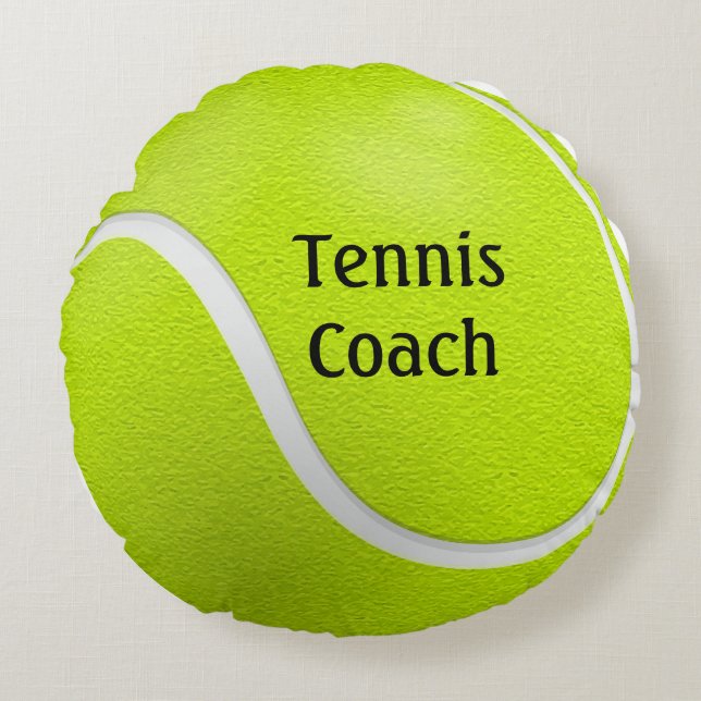 Gele Tennis Ball Coach Naam Rond Kussen (Voorkant)