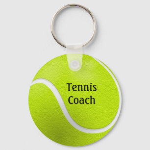 Gele Tennis Ball Coach Naam Sleutelhanger
