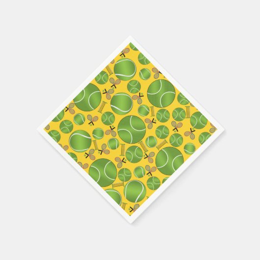 Gele tennisballen rackets en netten servetten (Hoek)