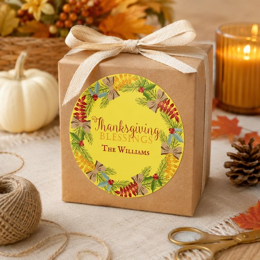Gele Thanksgiving Krans Ronde Sticker
