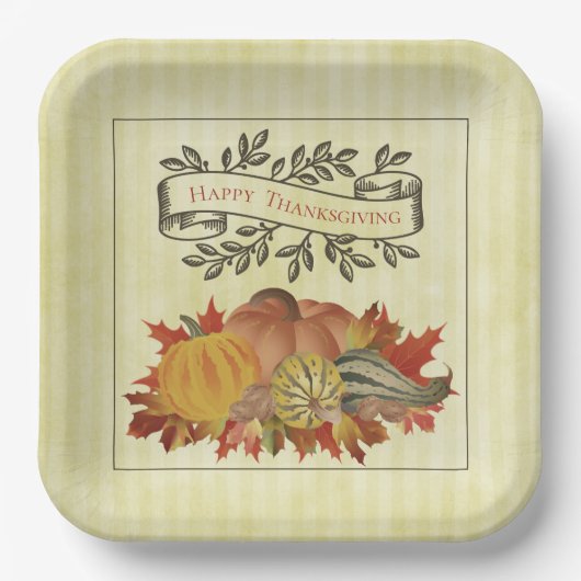 Gele Thanksgiving Pompoenen en Squash Papieren Bordje (Voorkant)