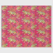 Gele Tijger Op Roze Achtergrond Bloemen Cadeaupapier (Vlak)