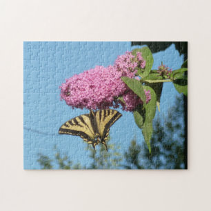 Gele Tijger Swallowtail op Roze Vlinder Struik Fl Legpuzzel