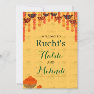 Gele traditionele Haldi- en mehndi-ceremonie Kaart