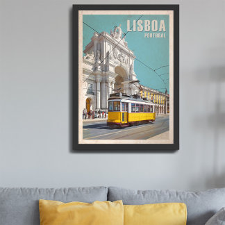 Gele Tram, Augusta Street Arch. Lissabon, Portugal Foto Afdruk