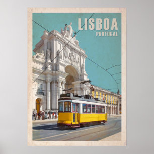 Gele Tram, Augusta Street Arch. Lissabon, Portugal Poster