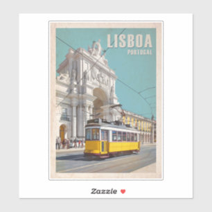 Gele Tram, Augusta Street Arch. Lissabon, Portugal Sticker