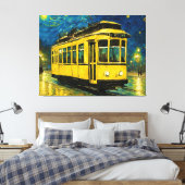 gele tram op een sterrennacht - Budapest Canvas Afdruk (Insitu (Slaapkamer))