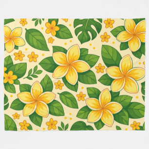 Gele tropische bloemen met weelderige groene blade fleece deken