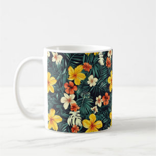 Gele tropische bloemen patroon koffiemok