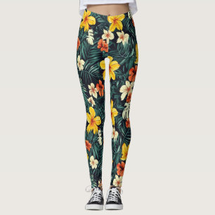 Gele tropische bloemen patroon leggings