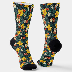 Gele Tropische Bloemen Patroon Sokken