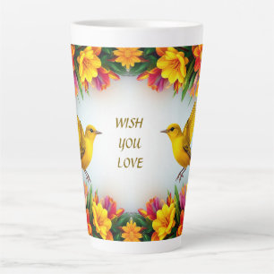 Gele Tuinvogels Bloem Kader Koffie Vogelliefhebber Latte Mok