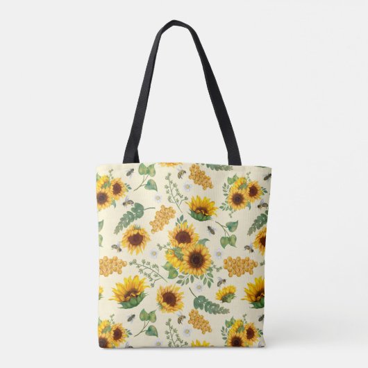 Gele tuinzonnebloemen Honingbijen Canvas tas (Achterkant)
