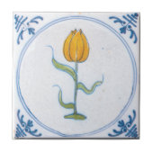 gele tulp blauw wit delft tegeltje (Voorkant)