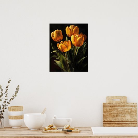Gele Tulp Bloemen Art Print Poster (Keuken)