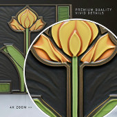 Gele Tulp Geometrische Bloem Mid-Century Tegeltje