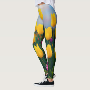 gele tulp tuin olieverf, leggings