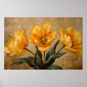 Gele Tulpen Botanische Olieverfschilderij Poster