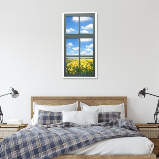 Gele Tulpen Faux Venster Uitzicht Canvas Afdruk (Insitu (Slaapkamer))