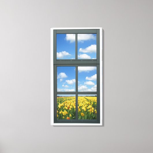 Gele Tulpen Faux Venster Uitzicht Canvas Afdruk (Voorkant)