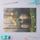 Gele Tulpen In Rustieke Cannisters Art Decoupage Tissuepapier (Craft)