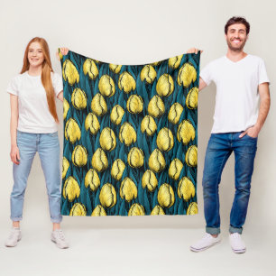 Gele tulpen met blauwe bladeren fleece deken