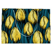 Gele tulpen met blauwe bladeren groot cadeauzakje (Achterkant)