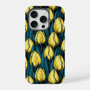 Gele tulpen met blauwe bladeren iPhone 15 pro hoesje