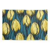 Gele tulpen met blauwe bladeren kussensloop (Achterkant-Links)