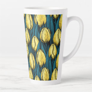 Gele tulpen met blauwe bladeren latte mok