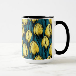 Gele tulpen met blauwe bladeren mok