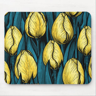 Gele tulpen met blauwe bladeren muismat