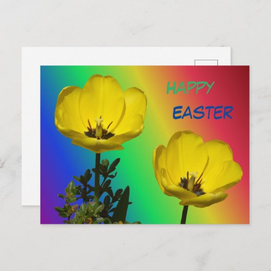 Gele Tulpen Regenboogfijn paasBriefkaart Briefkaart (Voorkant / Achterkant)