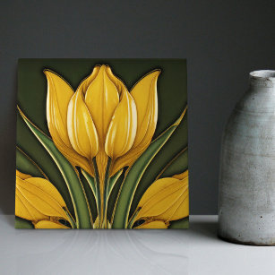 Gele Tulpen Symmetrische Muur Decor Art Nieuw-Zeel Tegeltje
