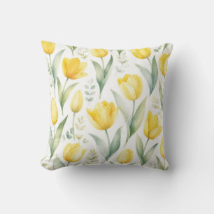 Gele tulpen watercolor bloemschilderkunst botanisc kussen