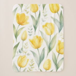 Gele tulpen watercolor bloemschilderkunst botanisc sherpa deken