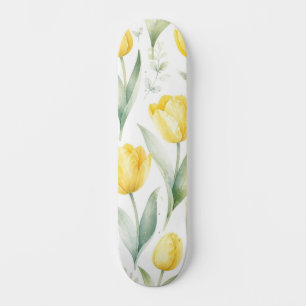 Gele tulpen watercolor bloemschilderkunst botanisc skateboard