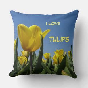 Gele Tulps Field Cust. Sierkussen tekst