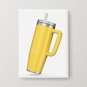 Gele tumbler met rietje en handvat button