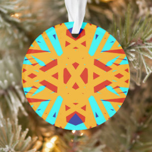 Gele Turquoise Blue Geometric Art Deco Festive Ornament