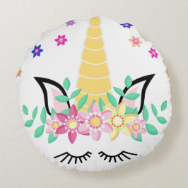 Gele Unicorn Flower Round Pillow Rond Kussen
