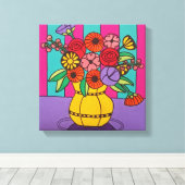 Gele Vaas Uitgerekt Canvas Print (Insitu (Houten vloer))