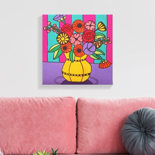 Gele Vaas Uitgerekt Canvas Print (Insitu (Woonkamer))