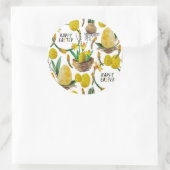 Gele veer ronde sticker (Tas)