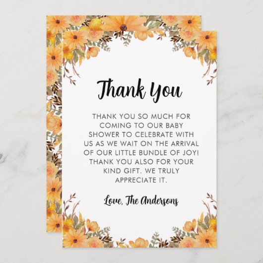 Gele ventilator Baby shower Hartelijk dank Bedankkaart (Voorkant / Achterkant)